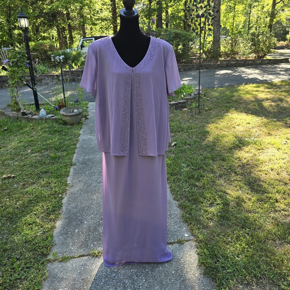 Positive Attitude Womens Purple Beaded 2 Piece Maxi Dress Set Size 22 Lavender